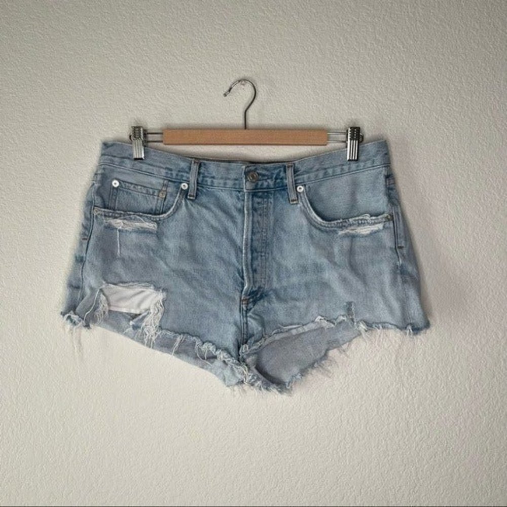Agolde Light Blue Distressed Jean Shorts